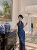 Chinese Style Woman Jacquard Satin Shoulder Digging Improved Slim Fit Cheongsam Printed Waist Cinching Dress Long S