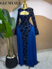 Women Floral Patchwork Ruched Side Cutout Front Long Sleeve Midi Maxi Long Dress Party Education Dresses