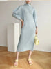 Pleated Half High Collar Batwing Sleeve Women's Dress Chic Elastic Loose Casual Famale Clothes 2DB4324