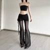 Aesthetic Sexy See Through Pants Women Dark Gothic Streetwear Vintage Coquette Grunge Ruffle Patchwork Flare Pants Femme