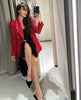 Women jacket Autumn Double Breasted Tweed Check Blazer Coat Vintage Long Sleeve Pockets Female Outerwear Chic