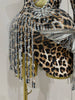 Sparkle Diamond Tassel One Shoulder Leopard Print Stretch Mini Dress Women Birthday Party Sexy Nightclub Stage Costume