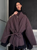 Casual Lace Up Solid Color Women's Coat V-neck Button Pocket Loose Cotton Jacket Autumn Winter Clothes Daily Wear