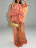 Women Halter Off Shoulder Ruffle Maxi Dress Orange Print Sheer Organza Long Evening Gown Elegant Party Wedding Guest Dresses