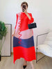 Long Pleated Dress For Women Round Neck Color Block Loose Style Printing Elegant Ladies Festival Party Clothing 2R8600