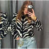 Women Zebra Print 2 Piece Set Round Neck Cropped Jacket Mini Skirt Set All Matching Suit Female Autumn Street Office Outfit