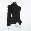 French Elegant Retro Stand Up Collar Black Suit Elegant Commuting Puff Sleeves Jacket for Women