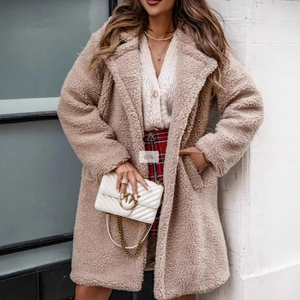 Autumn and Winter Women's Sweaters Coats Long-sleeved Collared Women's Fleece Top Clothing