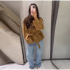 Elegant Suede Belt Women's Jacket Loose Full Sleeve Stand Collar Single Breasted Lace Up Jacket Female Autumn Coat