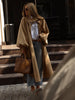 Women Chic Long Trench Coat Loose Lantern Sleeve Stand Collar Side Slit Single Breasted Windproof Outerwear Casual Ladies Jacket
