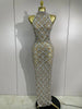 Stock Sparkly Diamonds Sequins Mesh Sheer Long Dress Women Celebrate Evening Birthday Party Sexy Nightclub Stage Costume