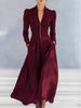 Elegant Long Sleeve Ruched Maxi Dress Women V-neck Buttons Gown Spring Draped Irregular Long Dresses Female Clothing