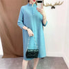 Pleated Singlebreasted Windbreaker Long Spring and Autumn Collar Temperament Coat Seven-point Sleeve Joker Cardigan Woman