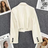 Korean Cropped Blazers Women Solid Color Simple Single-button Outwear Teens All-match Long Sleeve Office Suit Jacket