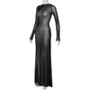 Black Long Sleeve Transparent Lace Dress for Women Sexy Floor-length Evening Dress Slim Party Club Dresses Red Christmas Dress