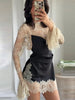Elegant Satin Floral Lace Patchwork Mini Dress For Women Irregular Hem Long Sleeve Dresses Lady Chic Evening Party Vestidos