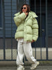 Women All Over Print Hooded Puffer Jacket Loose Oversized Zip Up Winter Warm Coat Detachable Streetwear Casual Outerwear