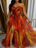 Women Plus Size Off Shoulder Formal Evening Dress Tie Dye Tulle 3D Flower Split A Line Maxi Wedding Guest Party Dress
