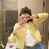Tweed Short Jacket Women's Woolen Coat Spring Autumn O-neck Single-breasted Yellow Outerwear Streetwear Casual Tops