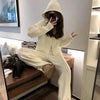 Spring and Autumn Women's Sweater Suit Hooded Knit Sweater Wide-leg Pants Two Piece Set Lazy Casual Knitwear Cardigan Lady Suit