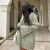 Long Sleeve Women V-neck Pleated Dress Casual Streetwear Plus Size Mini Dresses Autumn Slim Party Casual