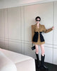 Original Design Blazer Women Loose Spliced Pocket Korean Shrug Notched Single Breasted Blazer Mujer Femal with Belt