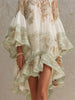 European and American Style Printed Lotus Leaf Hem Dress for Women, Vacation-Inspired, Loose Fit, Flowing, Stylish Shor