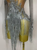 Sexy Performance Stage Costume Sparkly Rhinestones Tassel See-Through Dress Women Bars Nightclub Party Latin Dance Dress