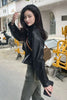 Black PU Leather Women Jackets Korean Zipper Biker Short Jacket Woman Autumn Winter Casual Loose Turndown Collar Coat