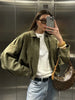 Women Green Suede Jacket Spring Long Sleeve Zipper Oversize Bomber Jackets Chic Female Street Casual Coats