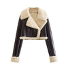 Double Sided Short Jacket Women Warm Thick Lapel Lambswool Coat Autumn Winter Vintage Female Fleece Chic Tops