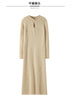 Women' 100%Pure Mink Cashmere Dress Stand-Up Collar Buckle Slim Knit Long Skirt High Waist Over The Knee Bottoming Dress