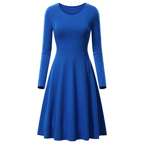 Autumn Winter Women's Round Neck Long Sleeve A-series Dress Smooth Elegant Solid Color Casual Dress Midi Women's Wear