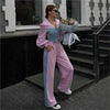 Contrast Color Patchwork Hoodies Pants Set Women Zipper Short Hooded Coats Lace Up Wide Leg Pant Spring Autumn Tracksuit