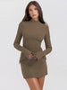 Sexy Slim Mini Dress For Women Two Pocket Spring Autumn Long Sleeve A-line Solid Club Party Dress Elegant Female