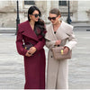Women Oversized Lapel Woolen Long Coat Double Breasted Slim Waist Maxi Overcoat Elegant Autumn Winter Street Daily Outerwear