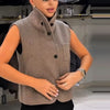 Elegant Women's Woolen Suit Jacket Vest 2 Pieces Set Loose Lapel Long Sleeve Breasted Jackets Knit Collar Vests Lady Coats