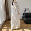 Women's Pleated Dress Elastic Loose Three Quarter Sleeve Stand Collar Dresses With Irregular Pleats2DB8596