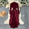Long Dress Women Sexy Dresses Mock Neck Vestidos Y2k Streetwear Full Sleeve Tight Waist Elegant Splice Party Night Work