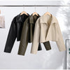 Autumn Women Croc Embossed PU Leather Jacket High Neck Zip Up Oversize Loose Cropped Coat Long Sleeve Street Lady Outerwear