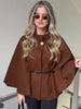 Women's Jackets Oversized Belt Tunic Jacket Autumn Winter Coat Female Red Brown Black Jacket Cropped Bat Sleeved Outerwears