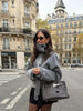 Grey Lace Up Short Woolen Coat Women Chic Solid Stand Collar Double Breasted Pocket Slim Jacket Lady Commute Street Wear