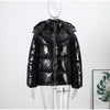 Women Striped Hooded Cotton Jacket Long Sleeve Stand Zipper Buttons Thickening Padded Jackets Winter Casual Coat
