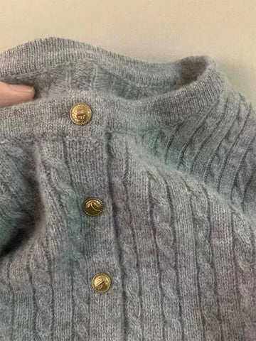 100% Cashmere Cardigan Women's Twist Sweater Lazy Little Gold Button Cashmere Sweater Coat