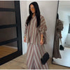 Striped Long Pants Set Color Block Turn Down Collar Three Quarter Sleeve Shirt Wide Leg Bottoms Casual Chic Women Outfits