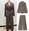 Women Elegant Striped Blazer Suit Slim Button Blazer or Wide-leg Pants Spring Fall Mujer Commute Pants Set