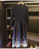 Niche Design Printed Lantern Sleeve Women's Dress Elegant Round Collar Elastic Famale Clothing 2DB6610