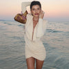Deep V-Neck Shoulder Pads Gathered Dress Women Sexy Hip Wrap Slim Cross Dress Female Daily Dating Party Dress