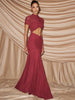 Patchwork Sexy Hollow Out Sheer Mesh Women Maxi Dress Turtleneck Ruched Dress Spring Slim Elegant Party Evening Dress