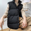 Stand Neck Puffer Cotton Vest Beige Black Autumn Winter Loose Vest Women Jacket